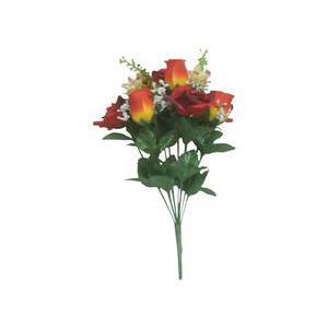 Bouquet de 12 roses, boutons de roses et alstroemerias - Polyester - H 36 cm - Orange ou rouge