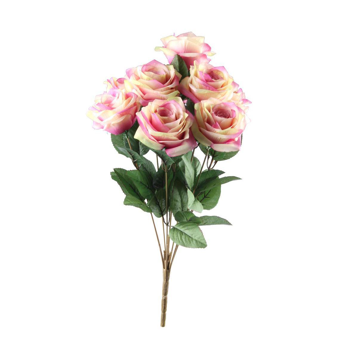 Bouquet de 9 roses - Polyester - H 60 cm - Rose ou rose foncé