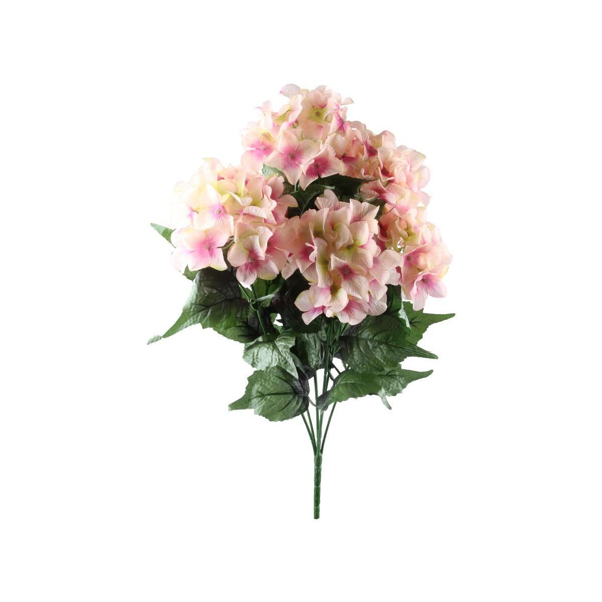 Bouquet de 7 hortensias - Plastique et polyester - H 60 cm - Rose, fuchsia