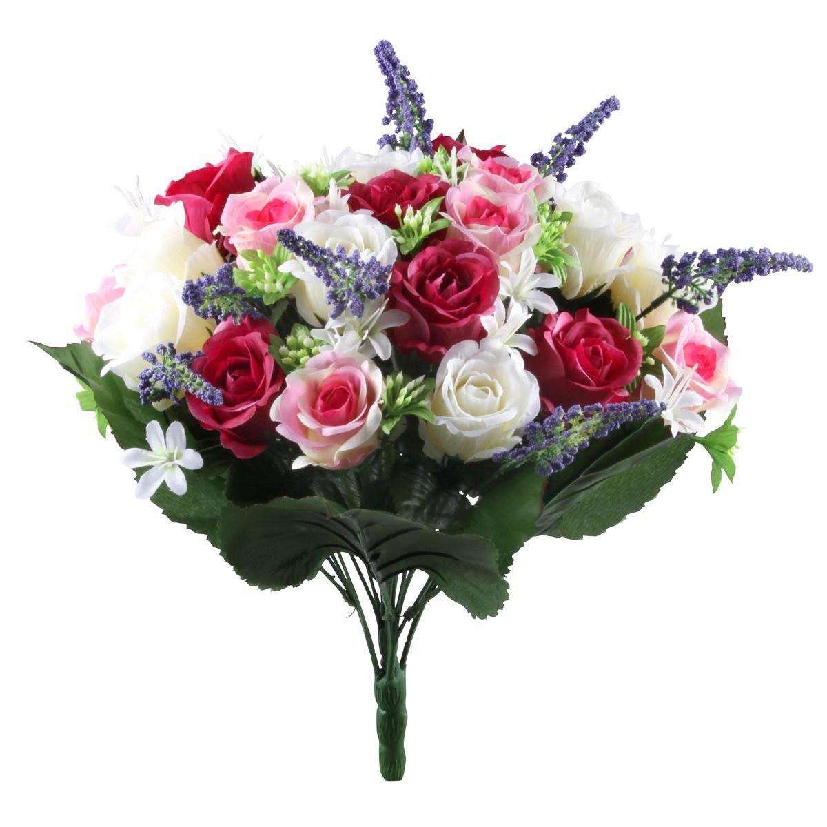 Bouquet de boutons de roses et lavande - Polyester - H 37 cm - 2 coloris au choix