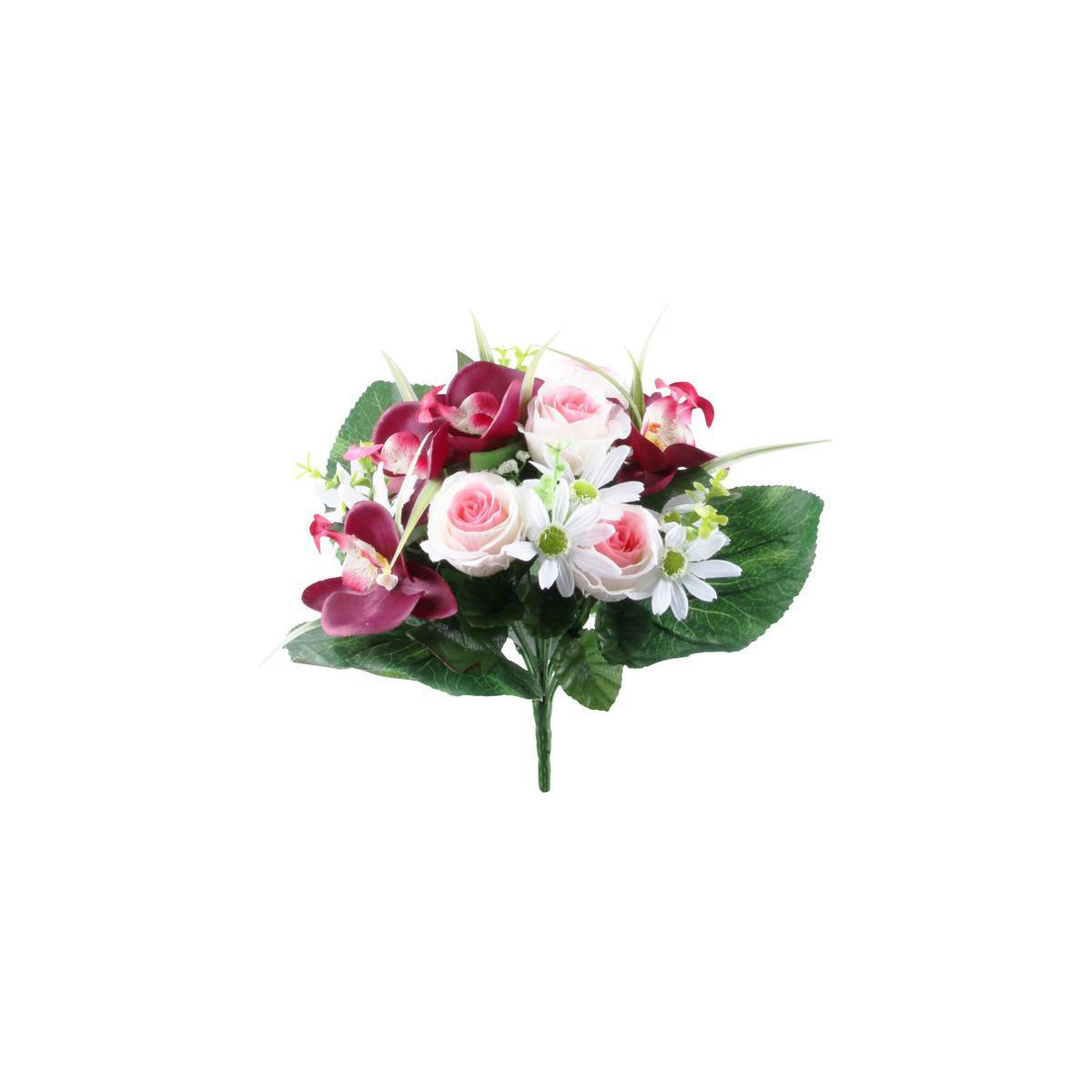 Bouquet rond d'orchidées - Polyester - H 32cm - 2 coloris au choix