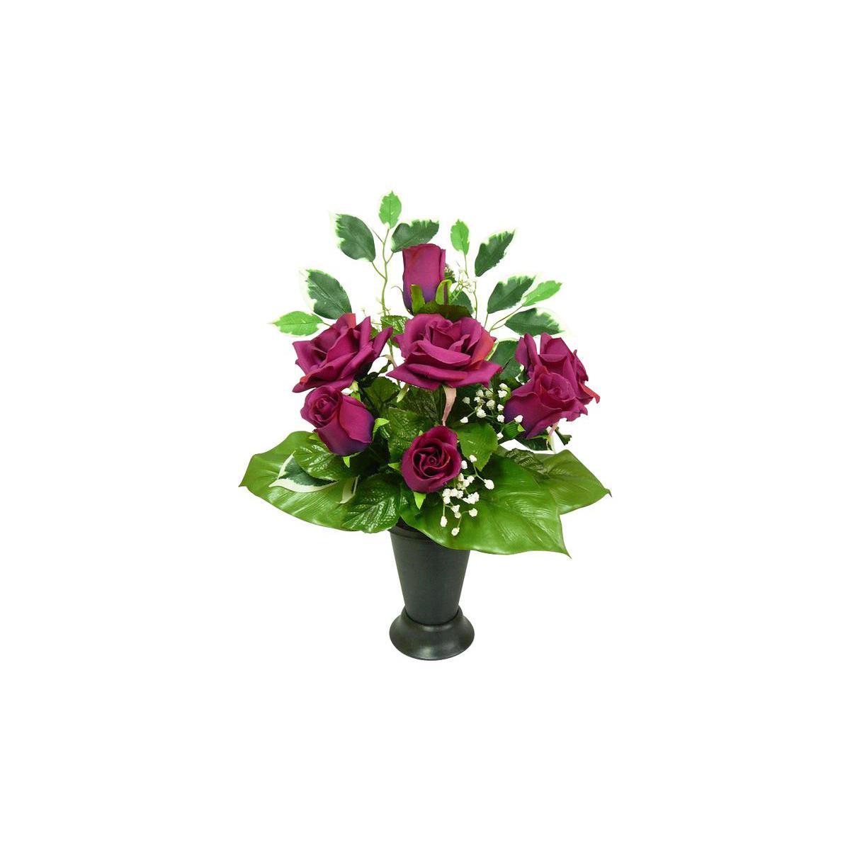 Cône de boutons de roses, roses et ficus - Polyester - H 52 cm - Blanc, violet ou orange