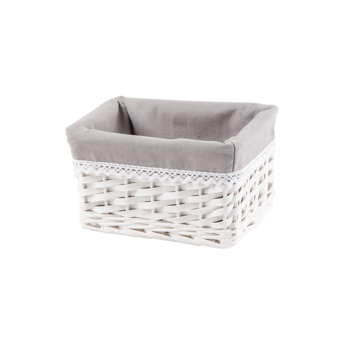 Panier - Osier - 21 x 16 x H 12 cm - Blanc et gris