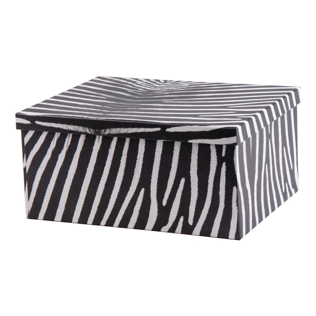 Boite zébré en carton - 36 x 28 x 17 cm - Noir et blanc