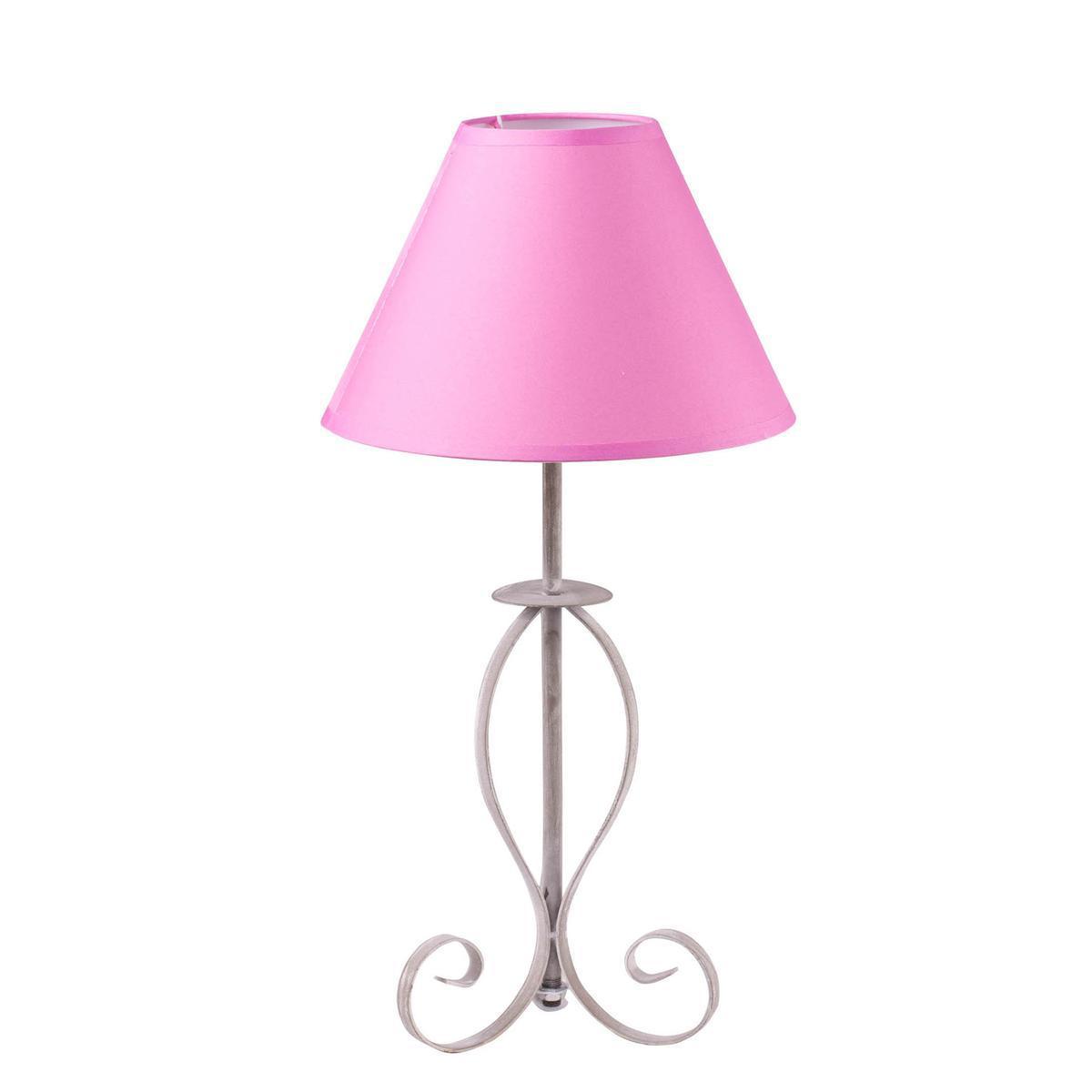 Lampe campagne - Acier et polyester - 25 x 25 x H 45 cm - Rose fuchsia