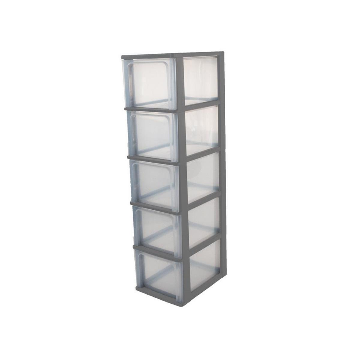 Tour de rangement 5 tiroirs - Plastique - 35,5 x 26 x H 99,5 cm - Taupe et transparent