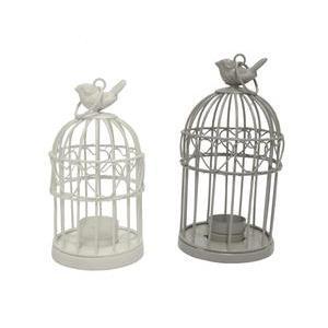 Photophore sous cage d'oiseau - Acier - 9 x H 18 cm - Blanc