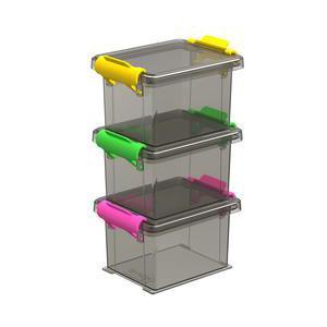 Lot de 3 boites empilables - Plastique - 9 x 6.5 x 5.6 cm - Différents coloris