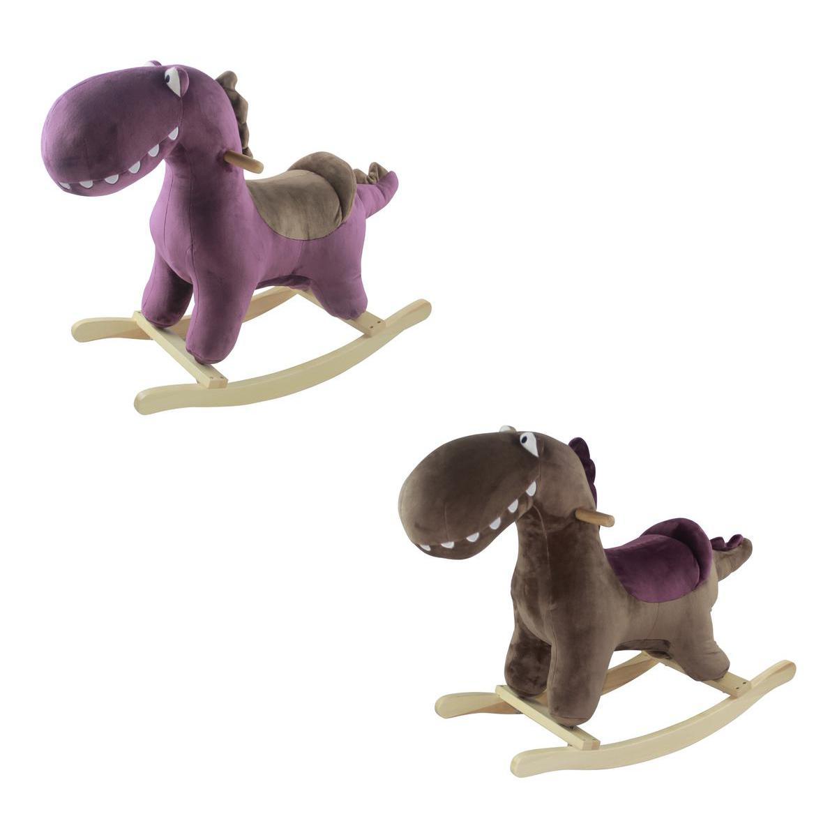 Dinosaure à bascule sonore - Bois et polyester - H 61 cm - Violet ou gris