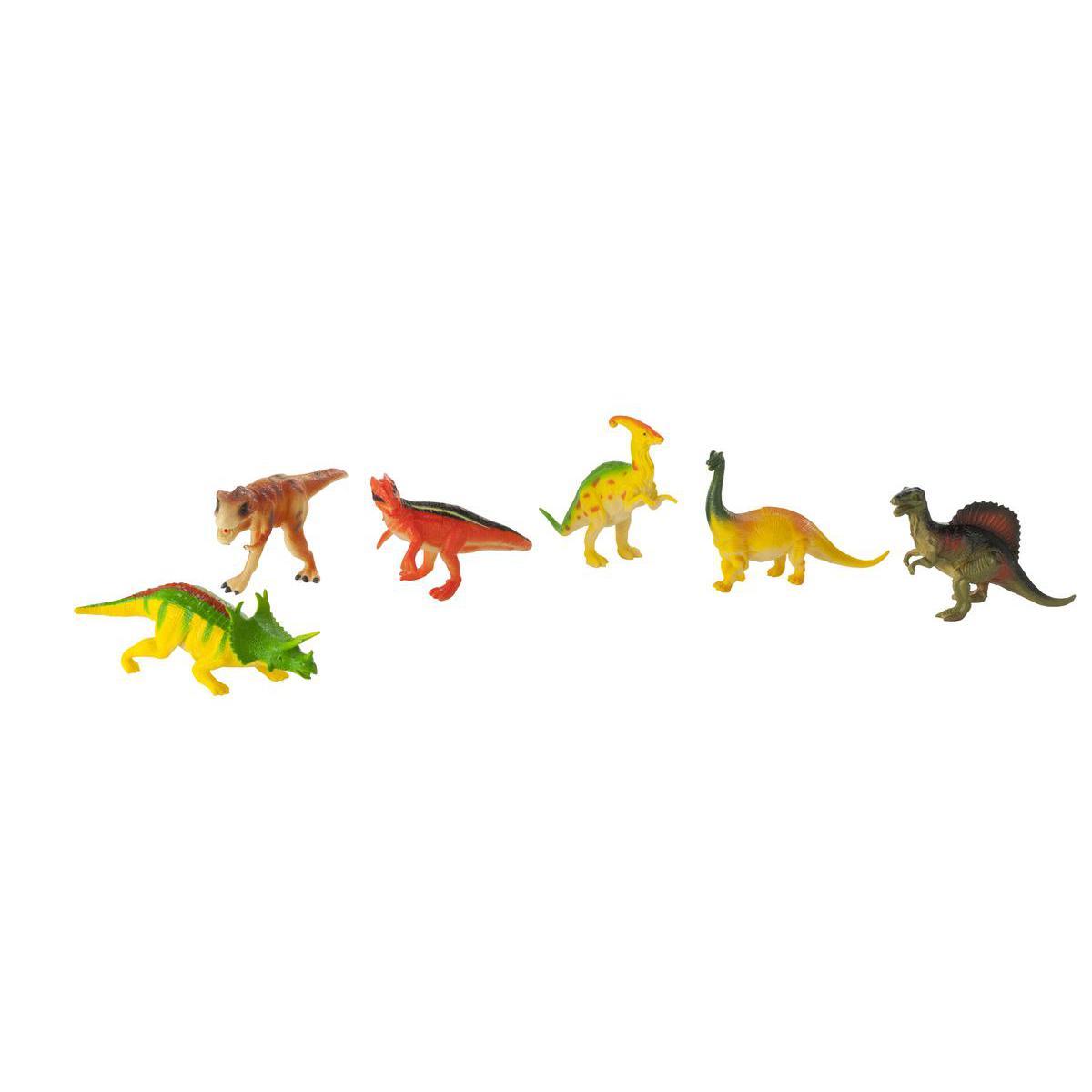 6 dinosaures - Plastique - 15 cm - Multicolore
