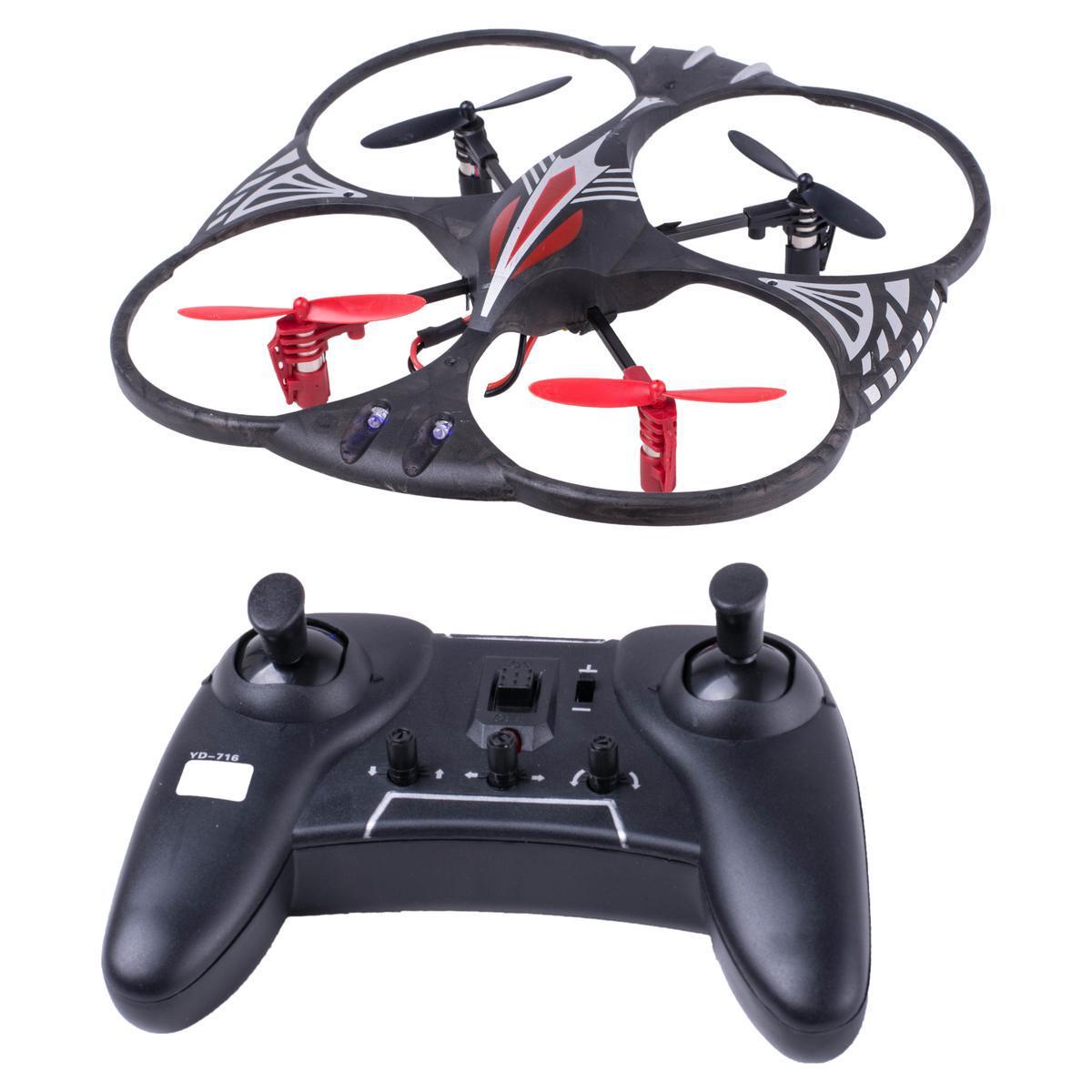 Drone - Plastique - 19,5 x 19,5 x H 4,5 cm - Noir et rouge