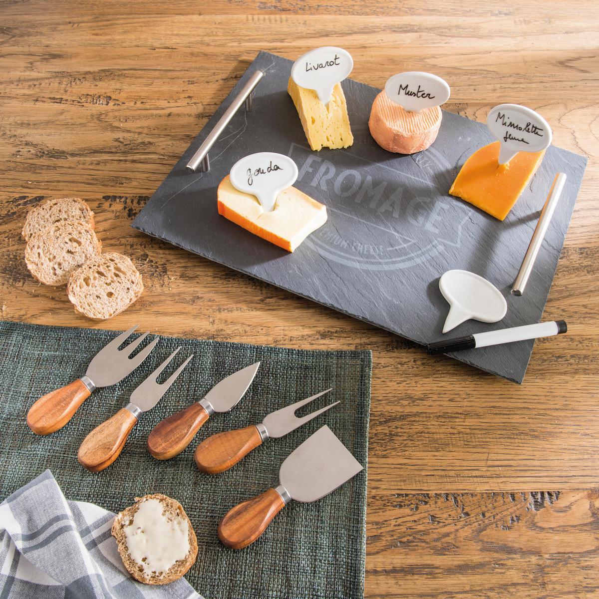 Ensemble de couteaux à fromage - Bois et inox - Gris et marron