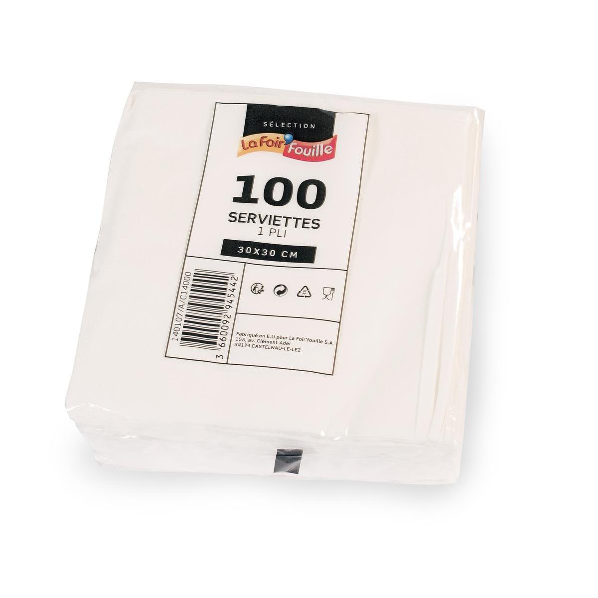 100 serviettes en papier - 30 x 30 cm - Blanc
