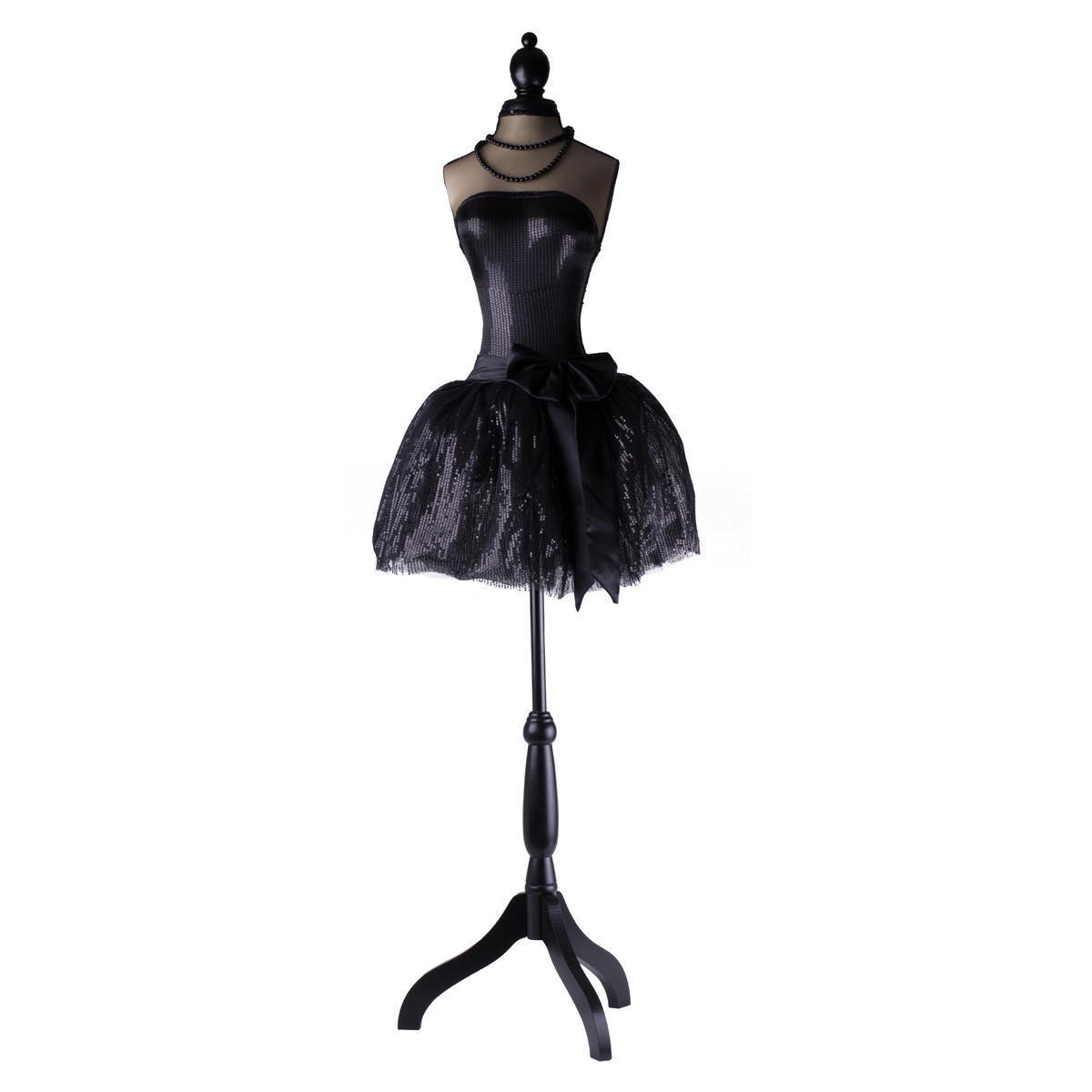 Buste robe de soirée - MDF, bois et tissu - 39 x 39 x H 155 - Noir