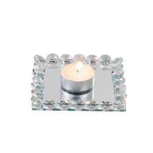 Support de bougies strass - Verre - Acrylique - 10 x 10 cm - Gris et blanc