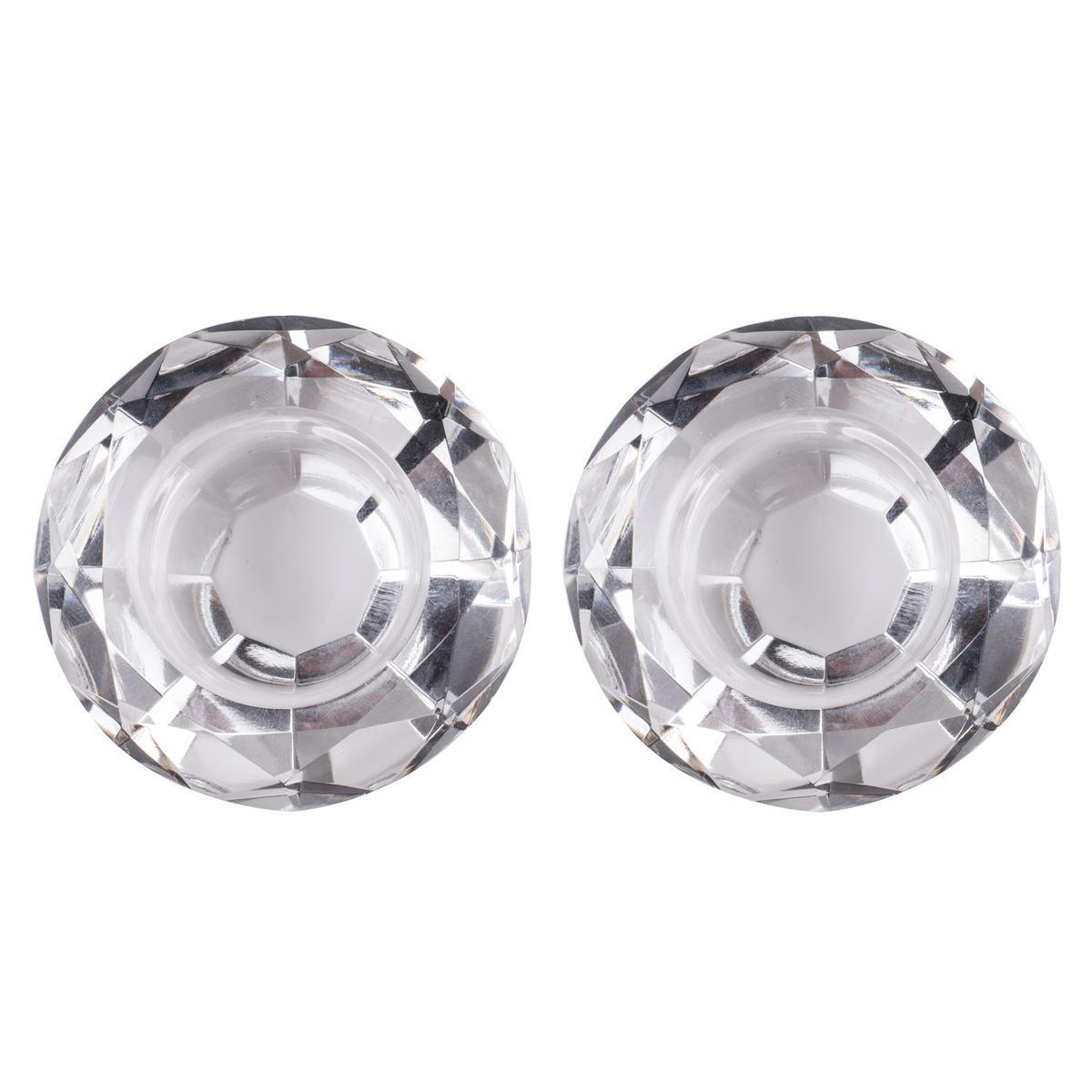 Coffret 2 photophores diamants - Verre - 19,5 x H 6 cm - Transparent