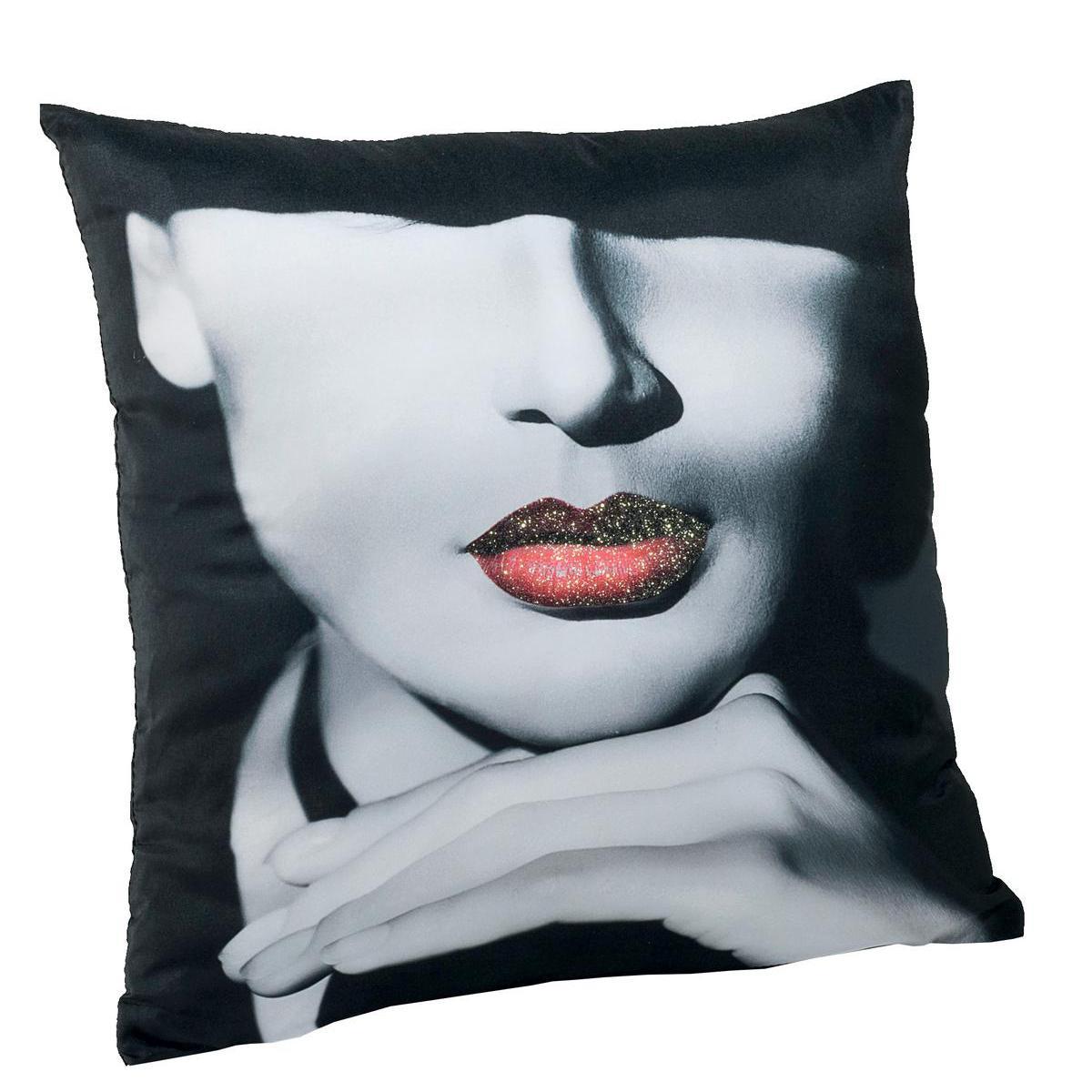 Coussin Woman - Polyester - 40 x 40 cm - Blanc, noir et rouge