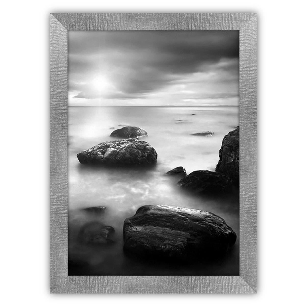 Image encadrée - Polyester, coton et MDF - 70 x H 50 cm - Blanc, gris et noir