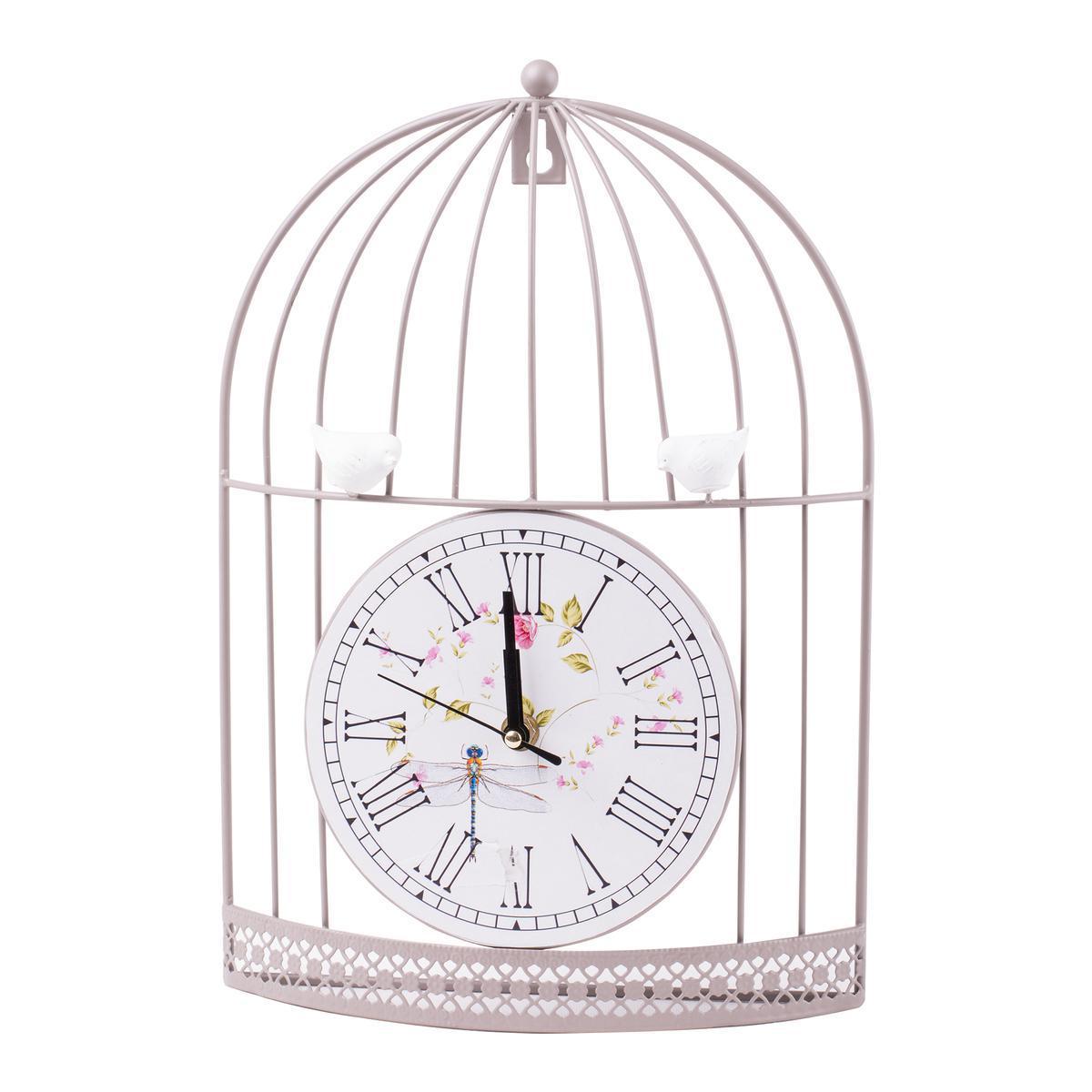 Horloge cage à oiseaux - Acier - 24,5 x H 35 cm - Marron taupe