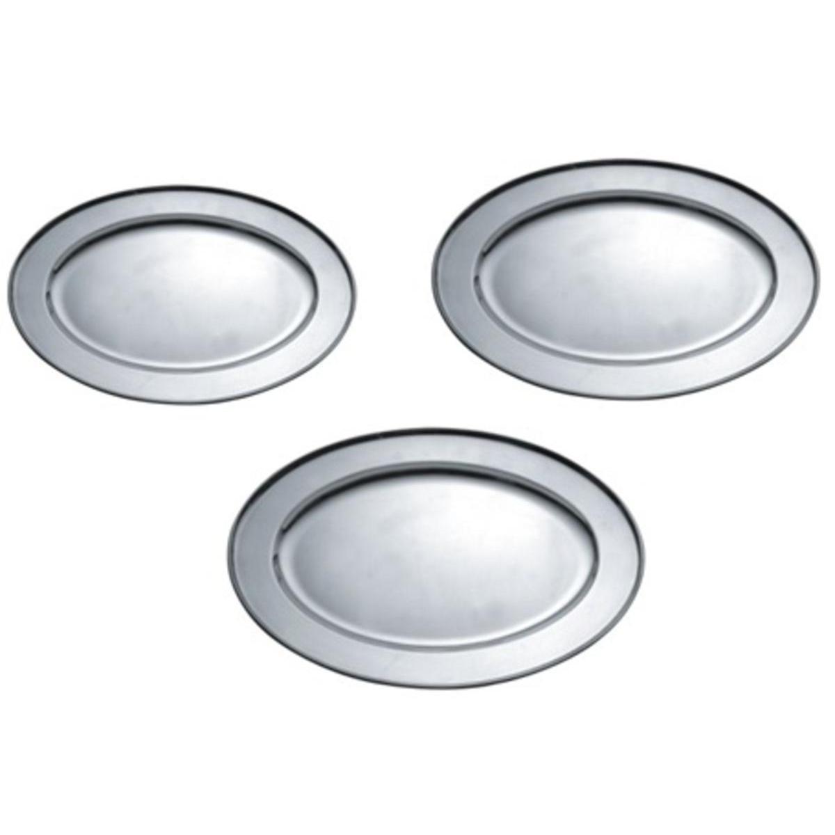 Lot de 3 plats de service - Acier inoxydable - Ø 30, Ø 35 et Ø 40 cm - Gris