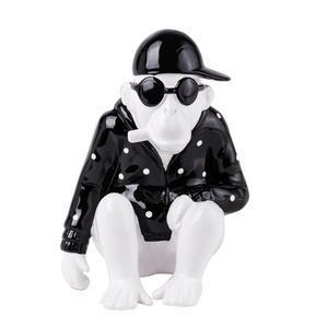 Statue gorille rappeur - Dolomite - 19 x 18 x H 26,5 cm - Noir et blanc