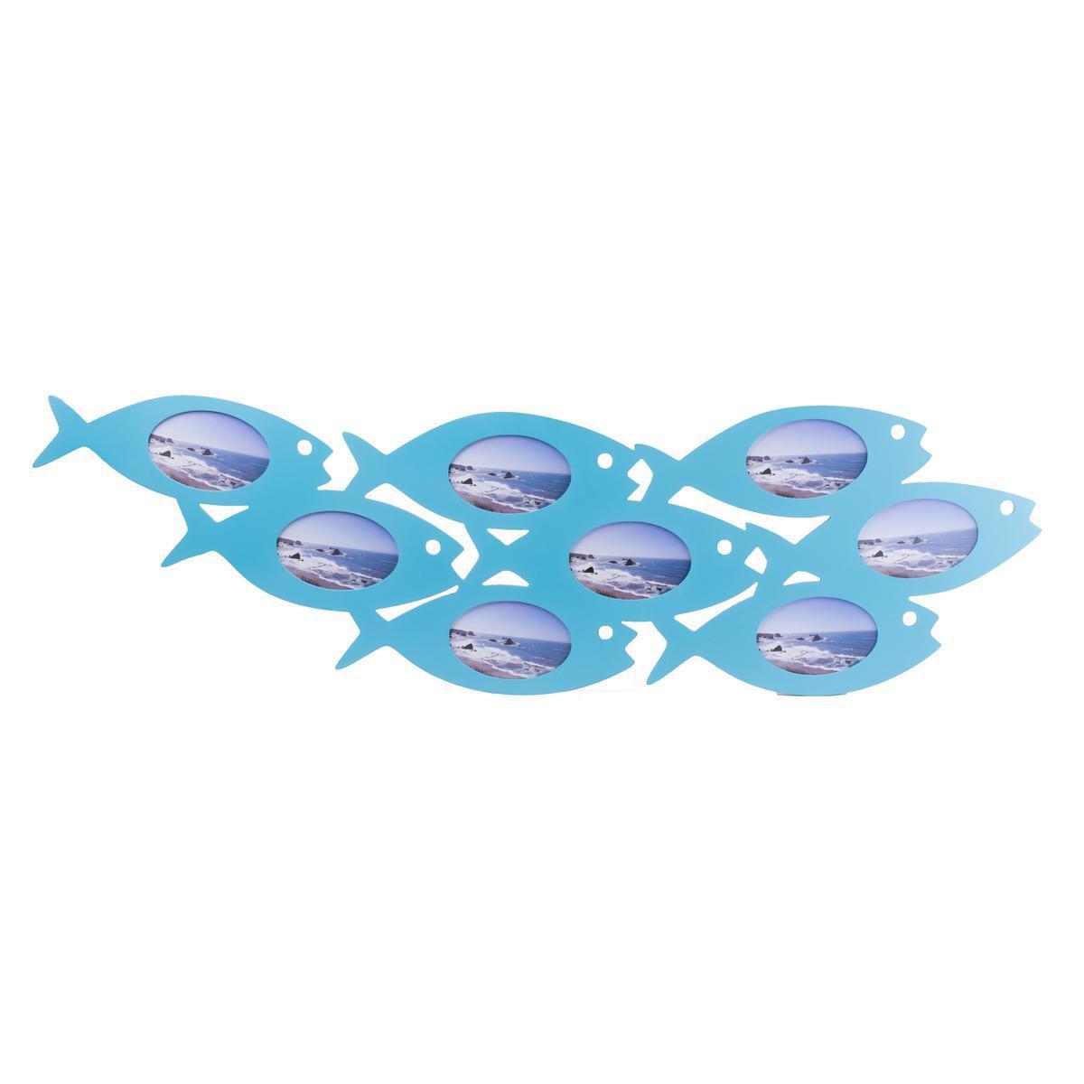Pêle-mêle banc de poissons - MDF et PVC - 115 x 09 x H 35 cm - Bleu ciel et blanc