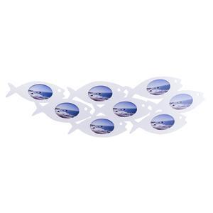 Pêle-mêle banc de poissons - MDF et PVC - 115 x 09 x H 35 cm - Bleu ciel et blanc