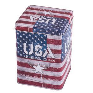 Boîte USA - Étain - 10,8 x 10,8 x H 15 cm - Bleu, blanc, rouge