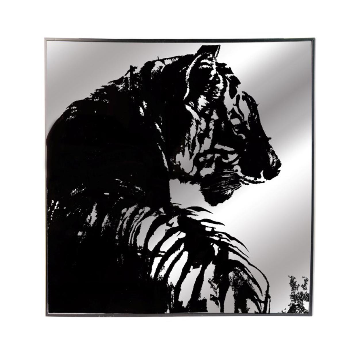 Miroir design Tigre - Verre et MDF - 51,2 x 51,2 cm - Gris et noir