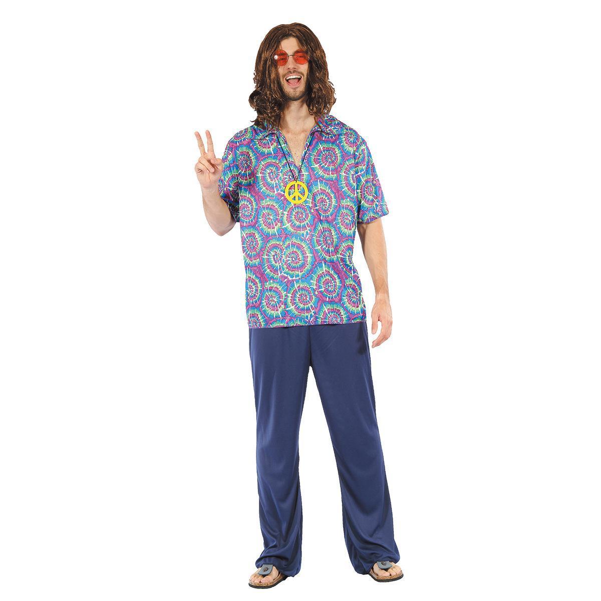 Déguisement homme hippie - polyester - Taille adulte - Multicolore
