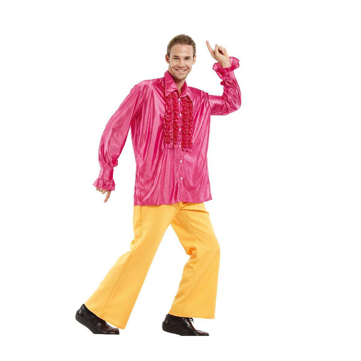 Chemise homme disco - Polyester - Taille adulte - Orange ou rose