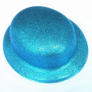 Chapeau melon pailleté - Plastique - 26,5 x 23,5 x 9 cm - Bleu, rouge, argent, or