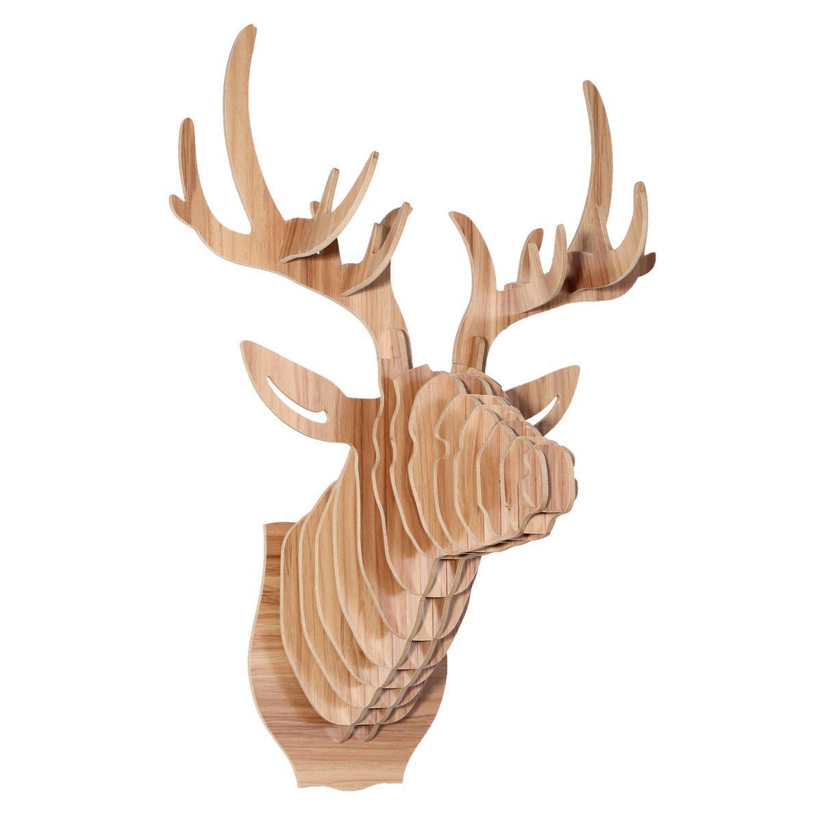 Trophée tête de renne - MDF - 48,9 x 63,9 x H 34,4 cm - Marron