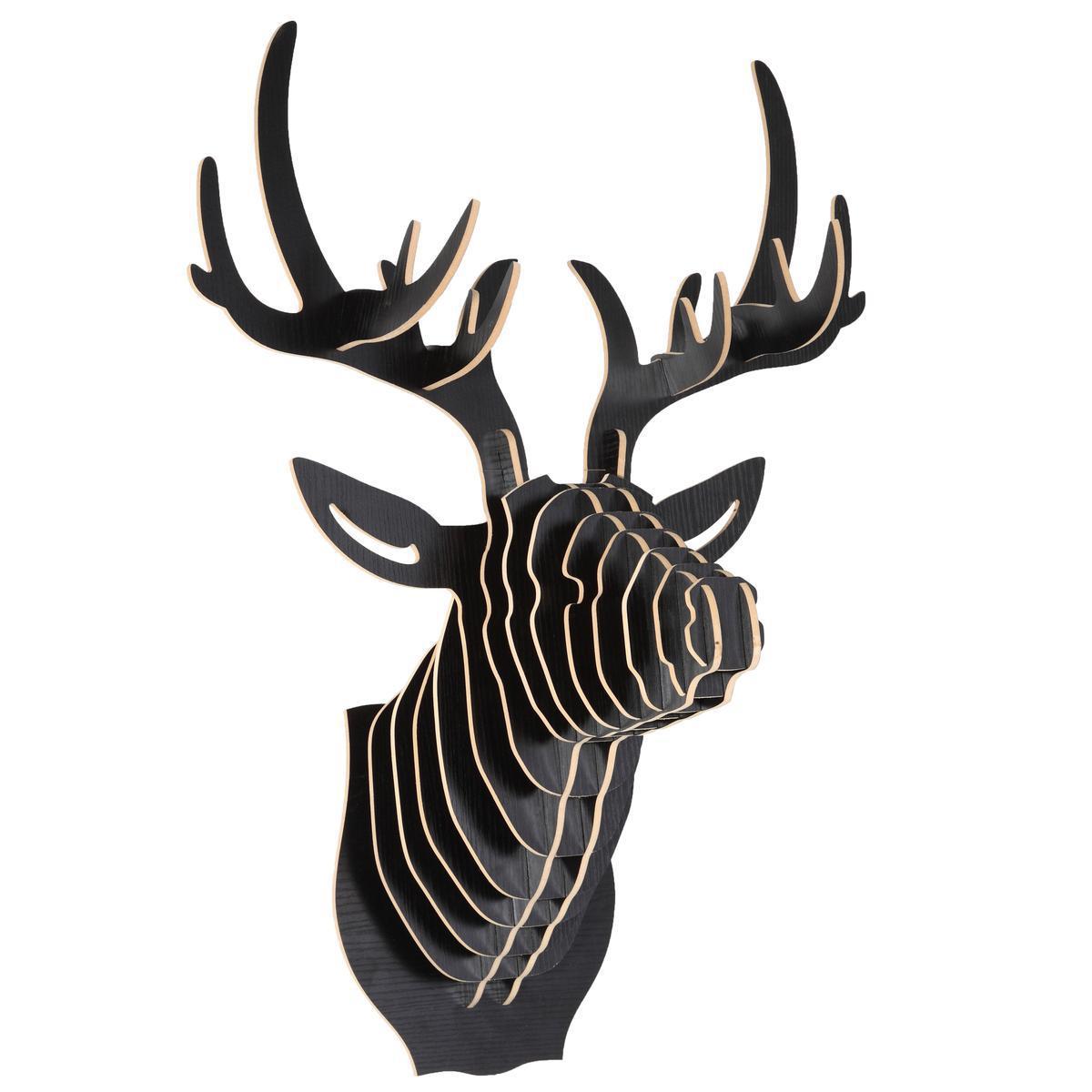 Trophée tête de renne - MDF - 48,9 x 63,9 x H 34,4 cm - Noir