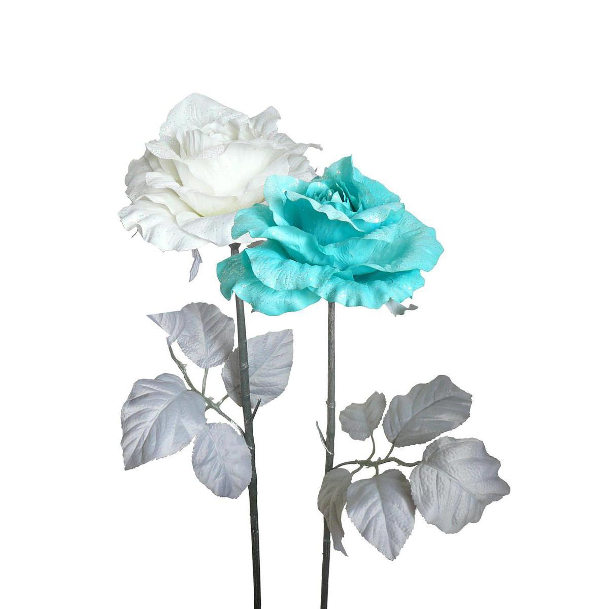 Rose pailletée XXL - Polyester - 110 cm - Blanc ou bleu