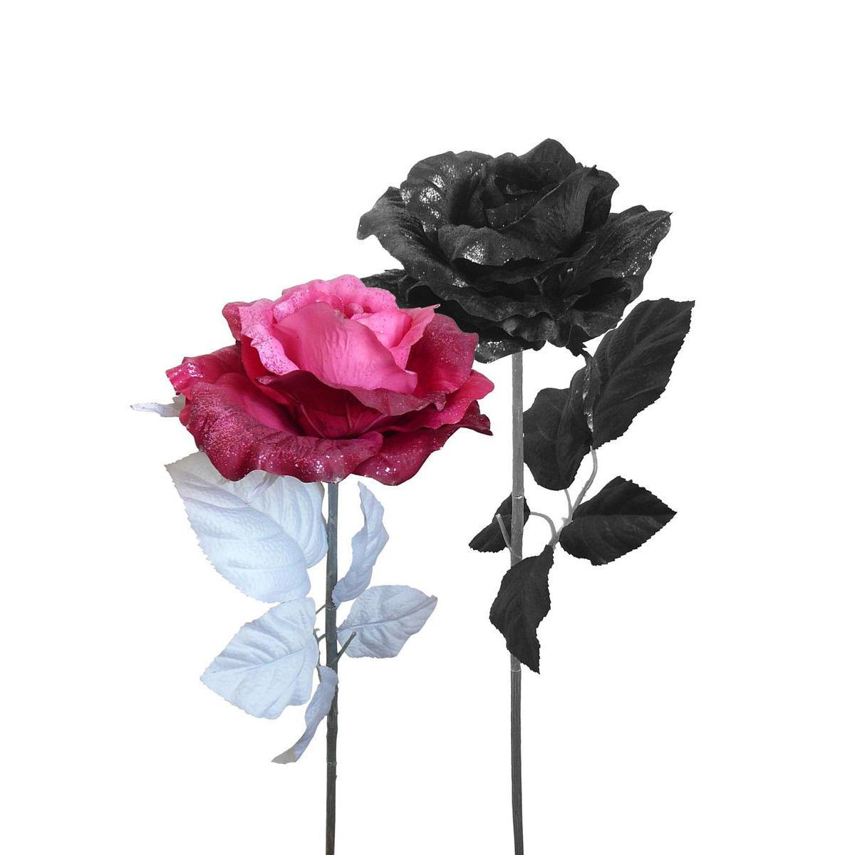 Rose pailletée XXL - Polyester - 110 cm - Noir ou rose fuchsia