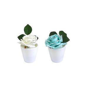 Pot rose - Polyester - H 17 cm - Blanc ou bleu