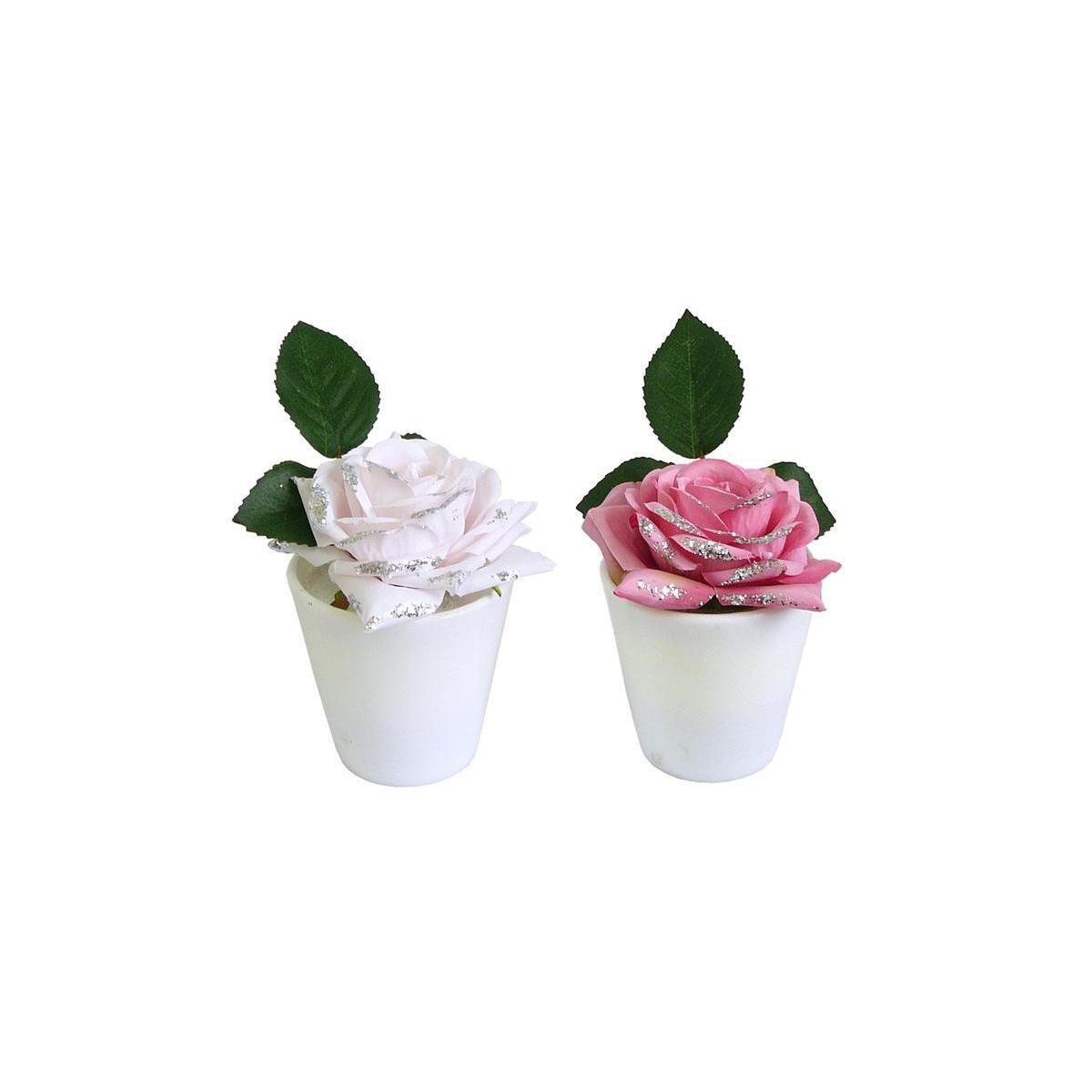 Pot rose - Polyester - H 17 cm - Blanc ou rose