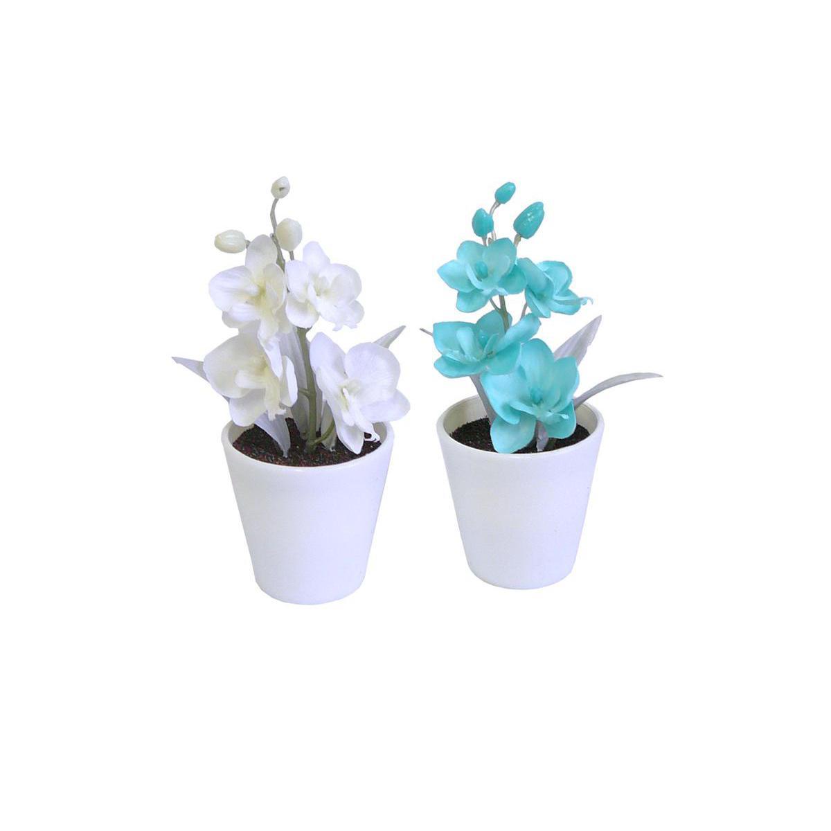 Pot orchidée - Polyester - H 17 cm - Blanc ou bleu