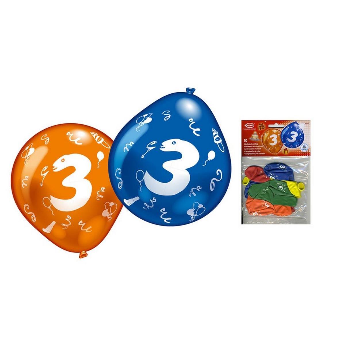 10 ballons chiffre 3 - ø 25 cm