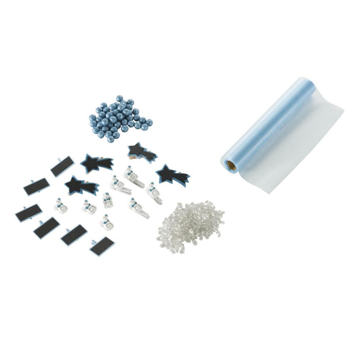 Kit de déco table polaire - Plastique - 16 x 32 x H 4 cm - Blanc et bleu