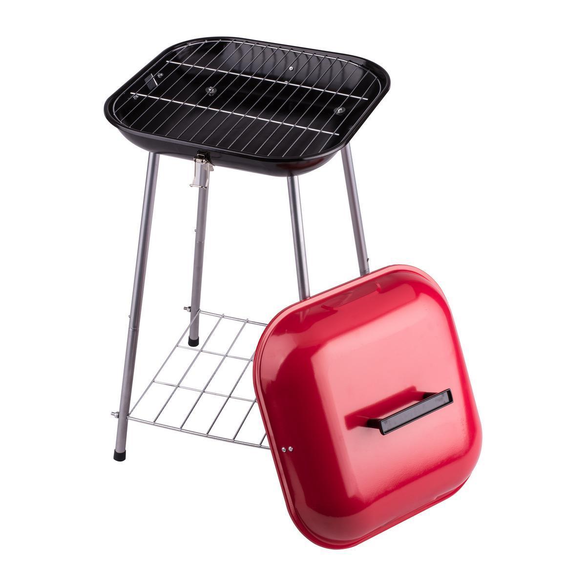 Barbecue à charbon Pearland - Acier et email - 35 x 35 x H 65 cm - Rouge, noir et gris