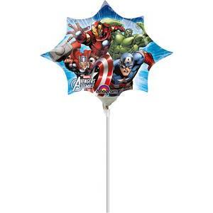 Ballon gonflé sur tige - Mylar - Ø 28 cm - Modèle Avengers