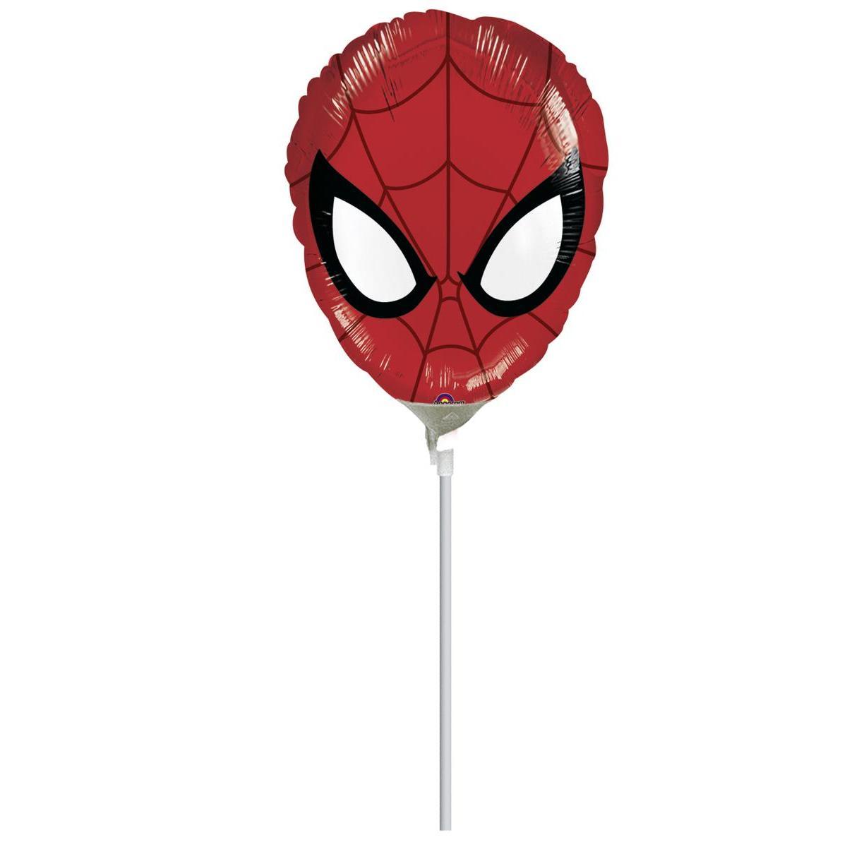 Ballon gonflé sur tige - Mylar - Ø 28 cm - Modèle Spider-man