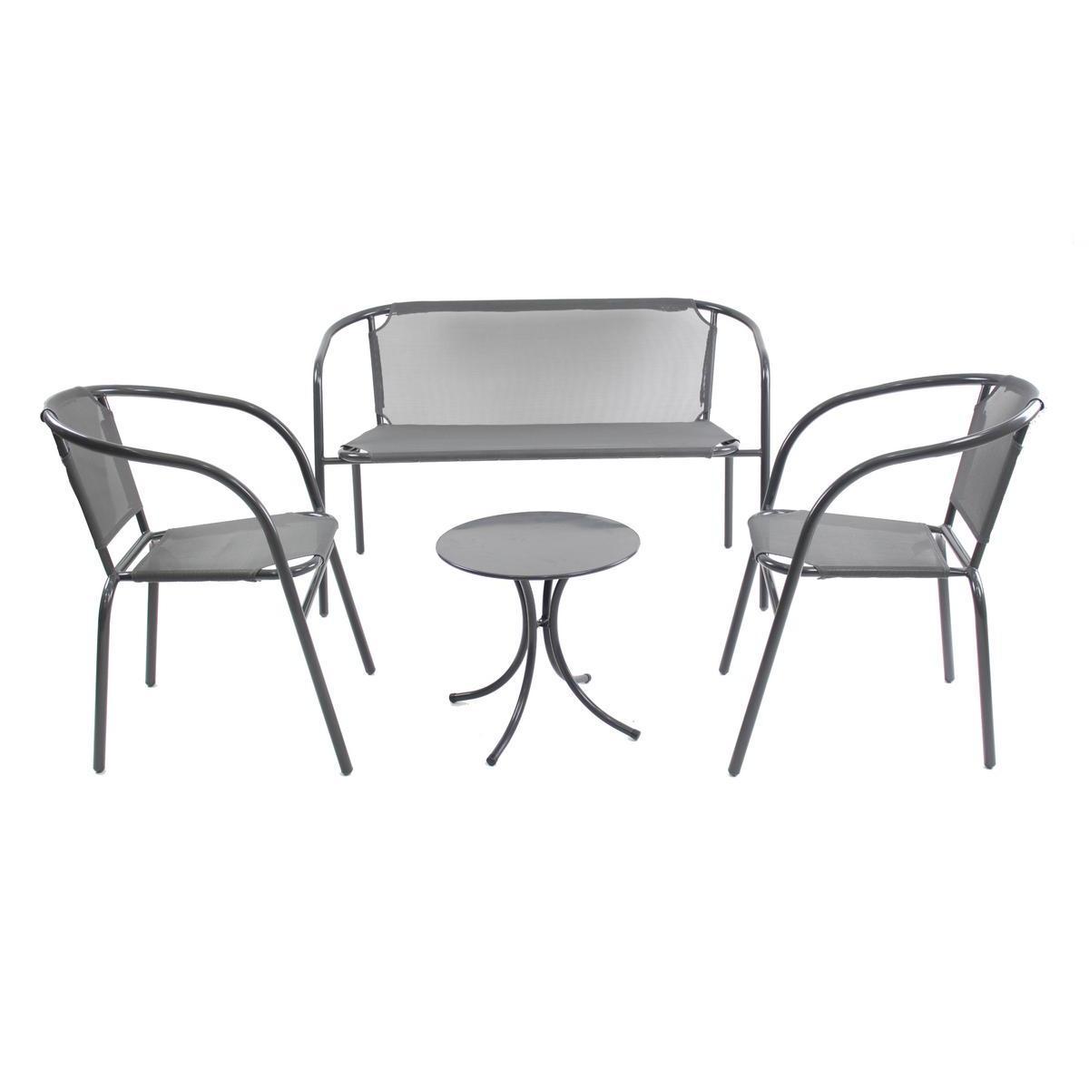 Salon de jardin CALETA Canapé, 2 fauteuils et table - Acier et textilène - Gris anthracite