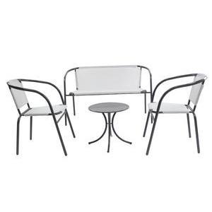 Salon de jardin CALETAC canapé, 2 fauteuils et table - Acier et textilène - Gris clair