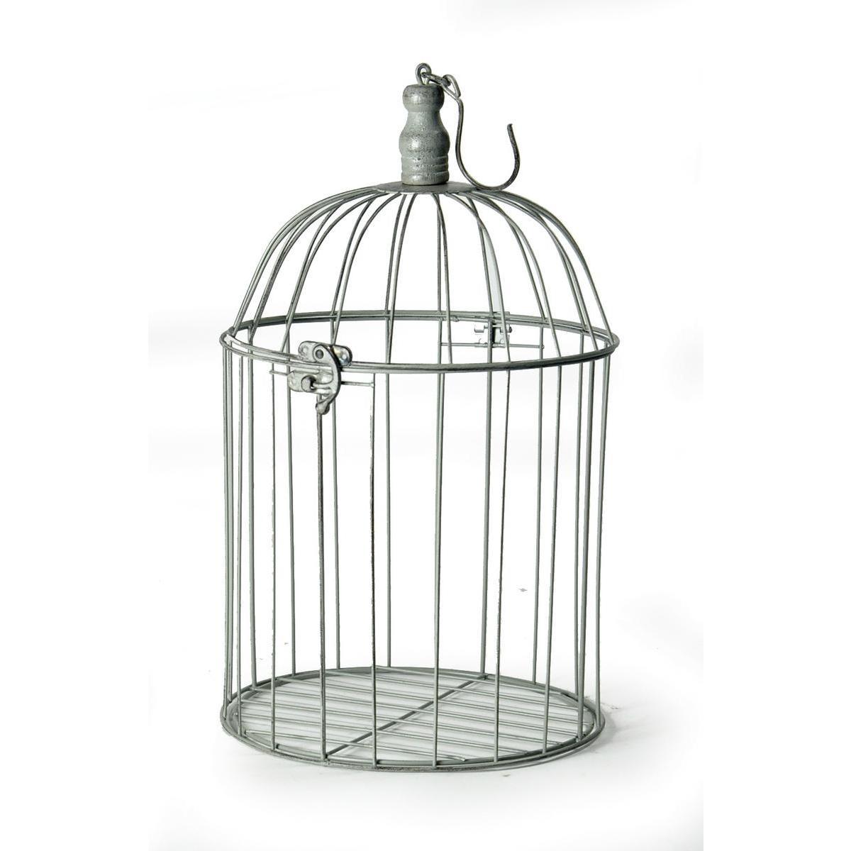 Cage à oiseaux décorative - Acier - Ø 24 x H 56 cm - Gris