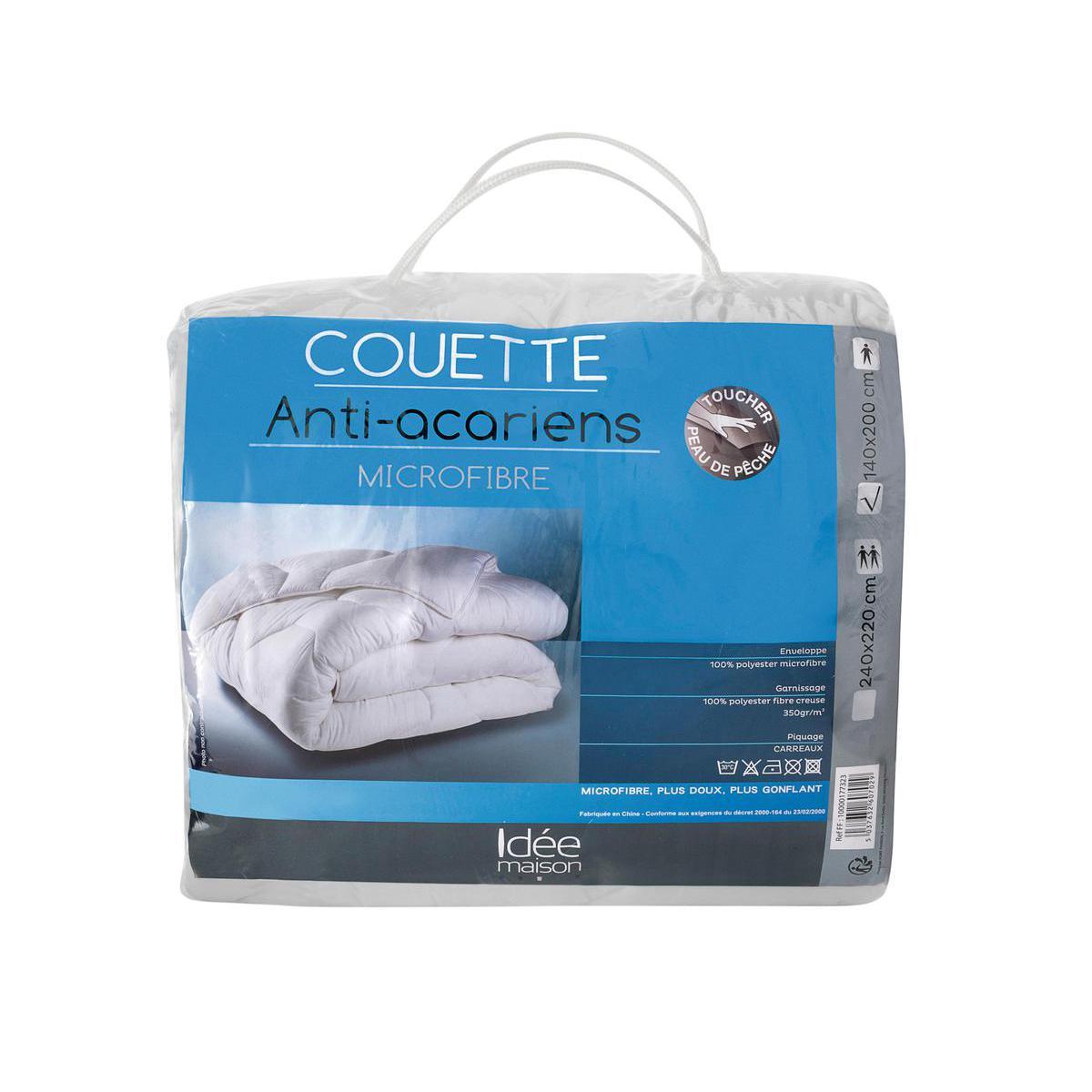 Couette anti-acariens - 100 % polyester - 140 x 200 cm - Blanc
