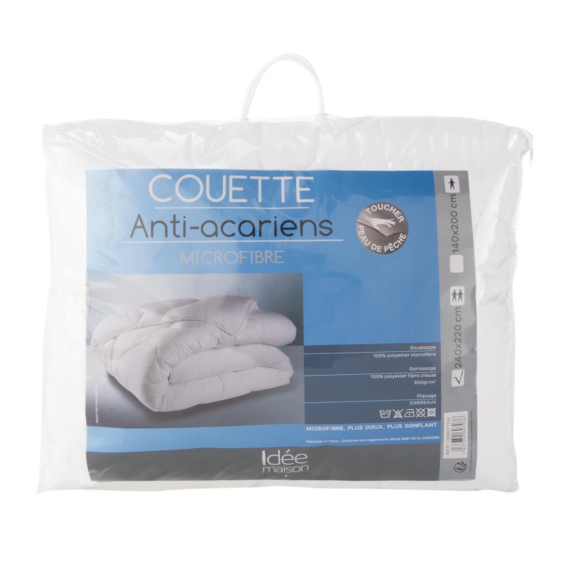 Couette anti-acariens - 100 % polyester - 220 x 240 cm - Blanc