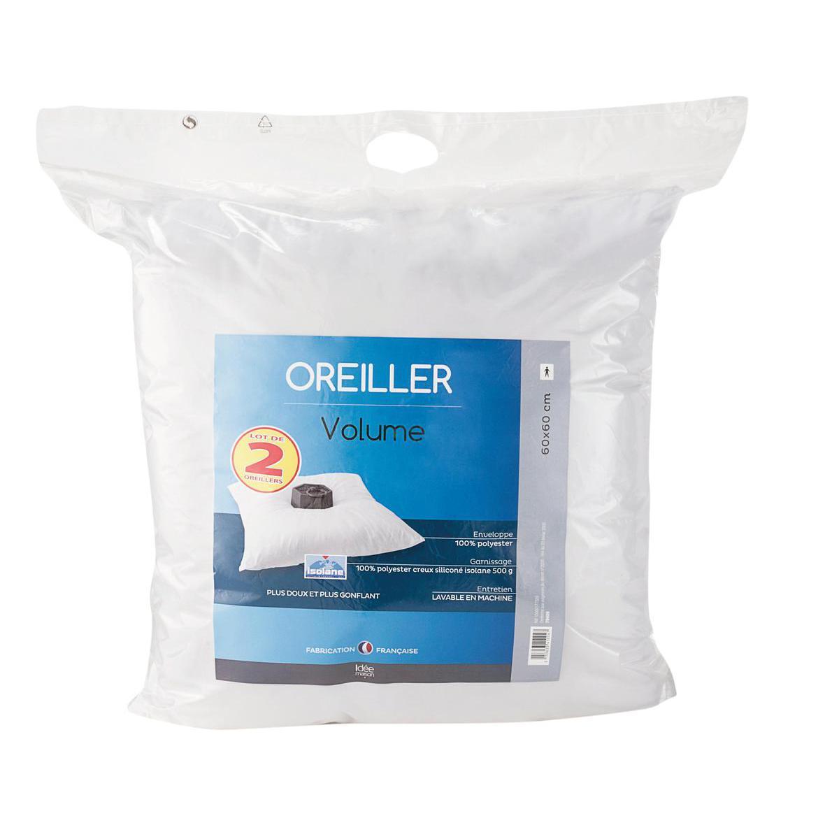 2 oreillers volume - 100 % polyester - 60 x 60 cm - Blanc